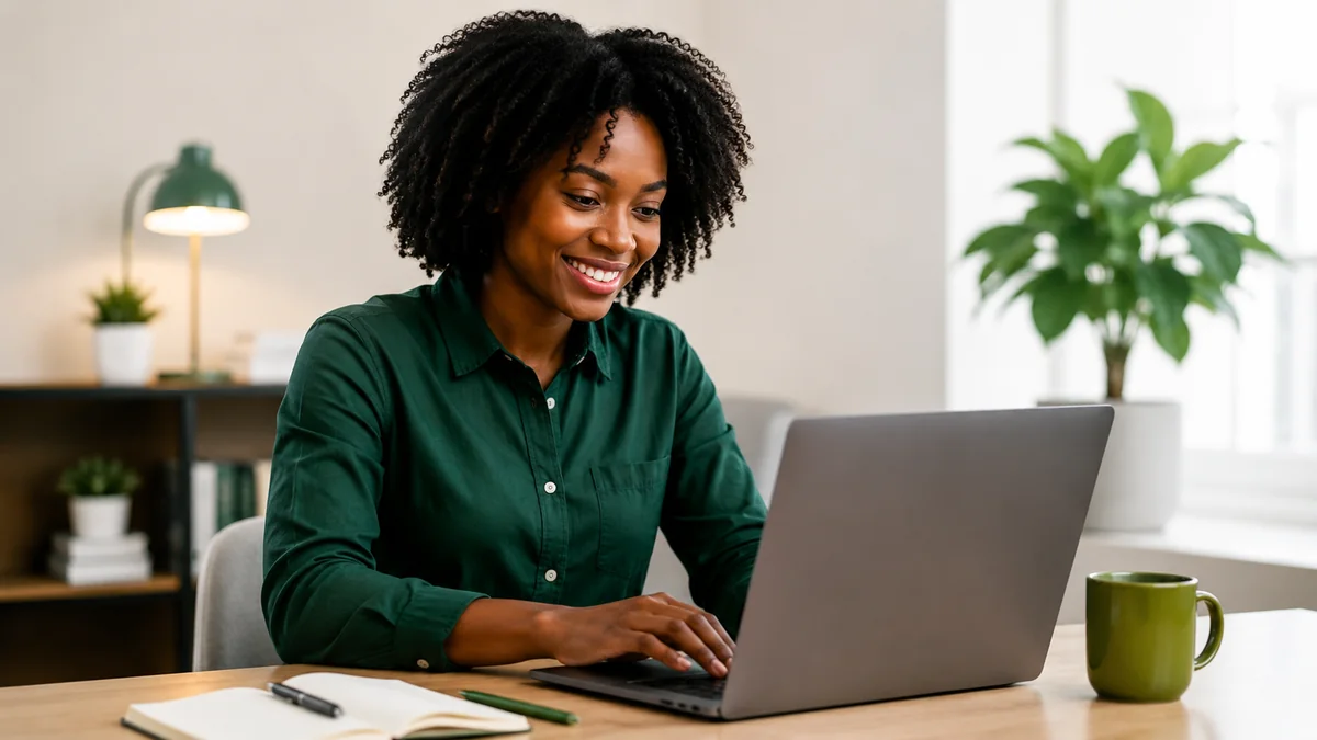 Apprenante suivant une formation en ligne